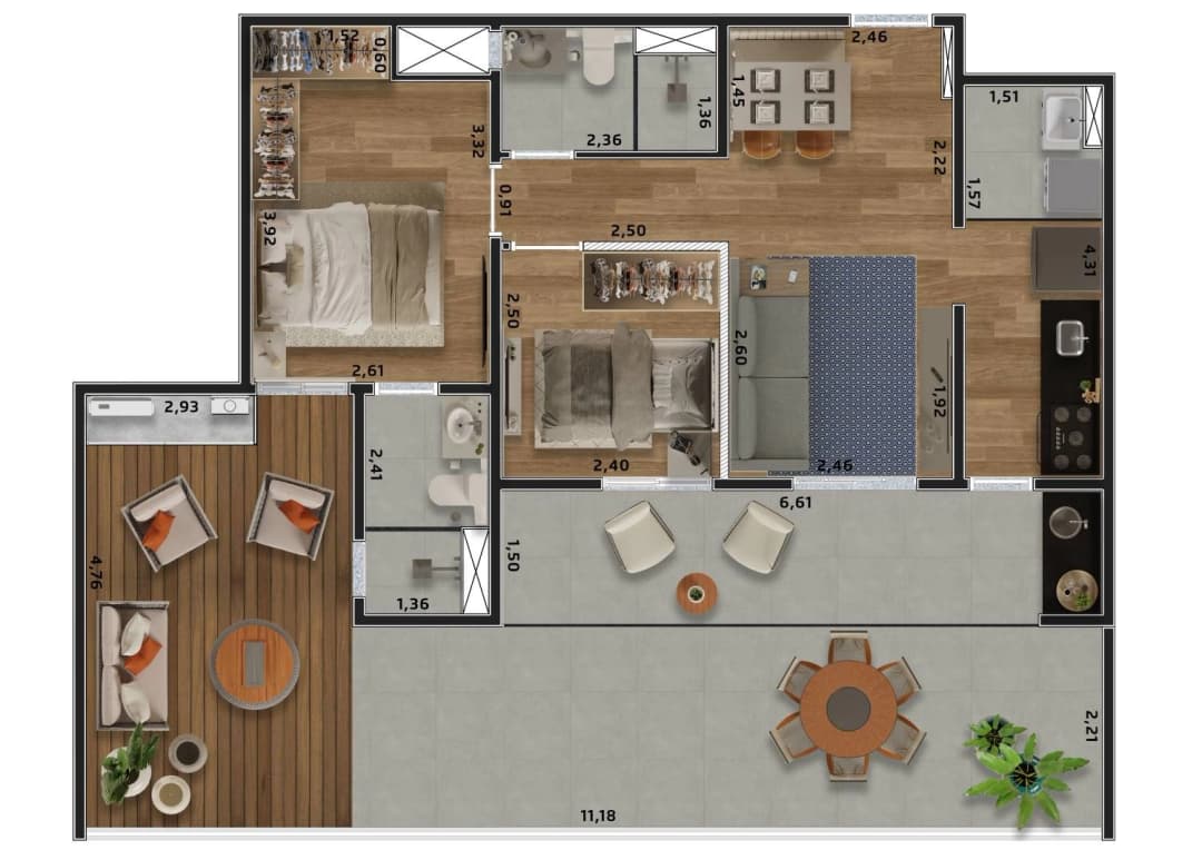 91 m² / 93 m2²