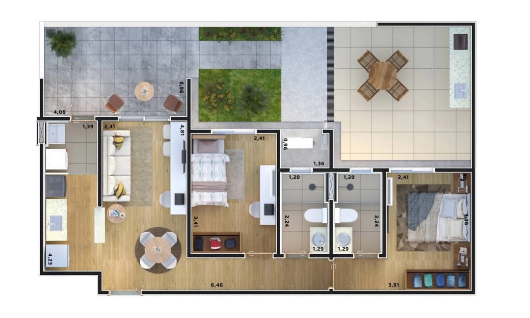 96m²